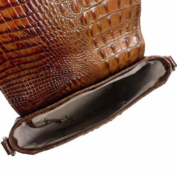 Brahmin Sonny Melbourne Turnlock Flap Crossbody Bag Pecan Brown